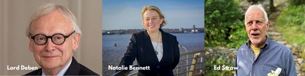 Image of Lord Deben, Natalie Bennett and Ed Straw who will all be speaking at the Surrey Climate Commission's upcoming event "What's Stopping Us Stopping Climate Change?"