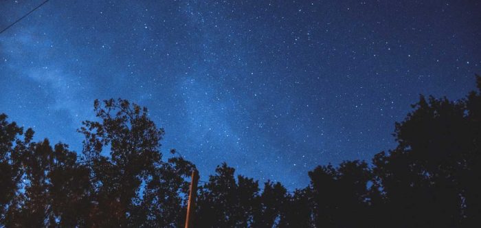 A view looking up into a dark night sky with stars overhead