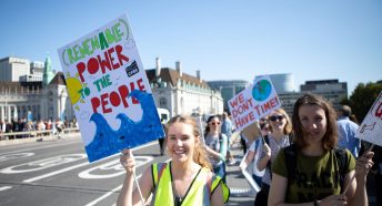 Young climate change protesters in London