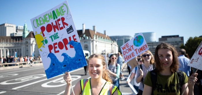 Young climate change protesters in London