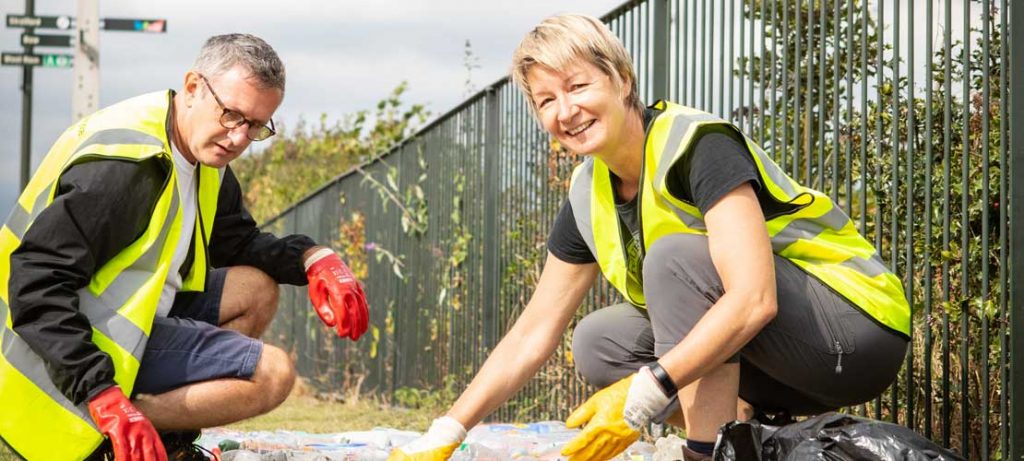 Two CPRE local group members picking litter at a CPRE event