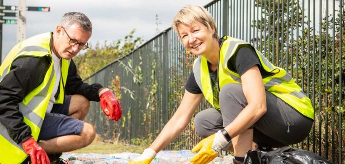 Two CPRE local group members picking litter at a CPRE event