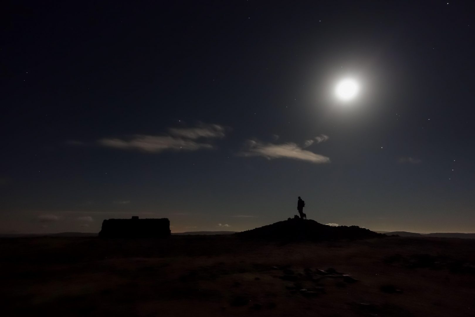 Beautiful moonlit ascent of Ingleborough taken from the summit