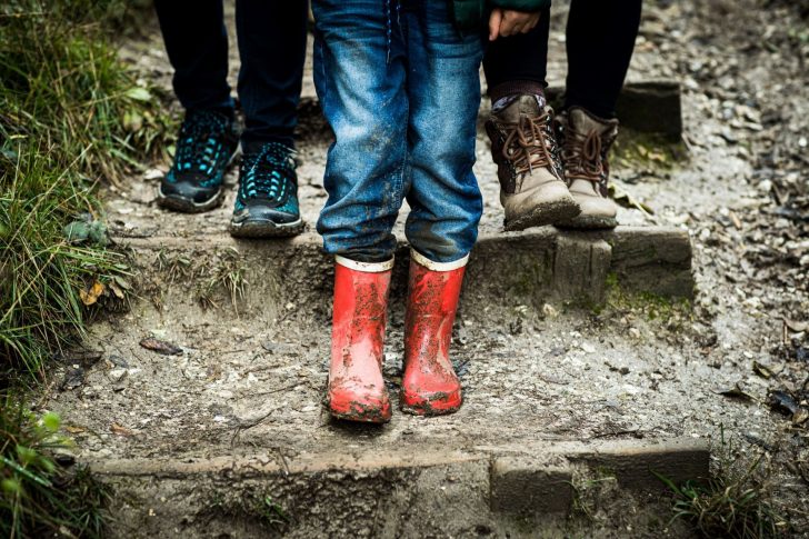 3 pairs of feet in wellies