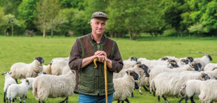 Farmer standing in front of sheep