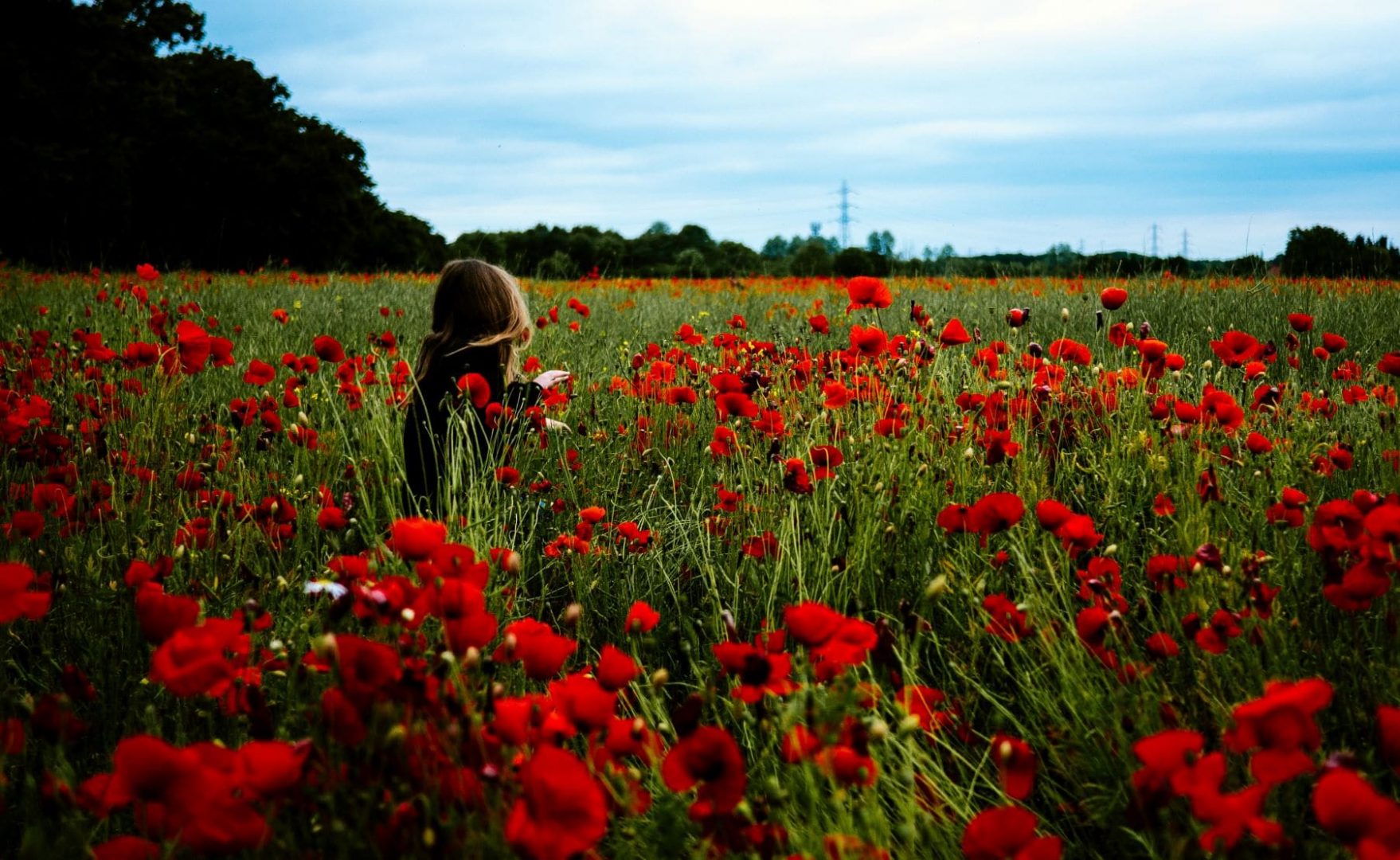 Girl in field of poppies