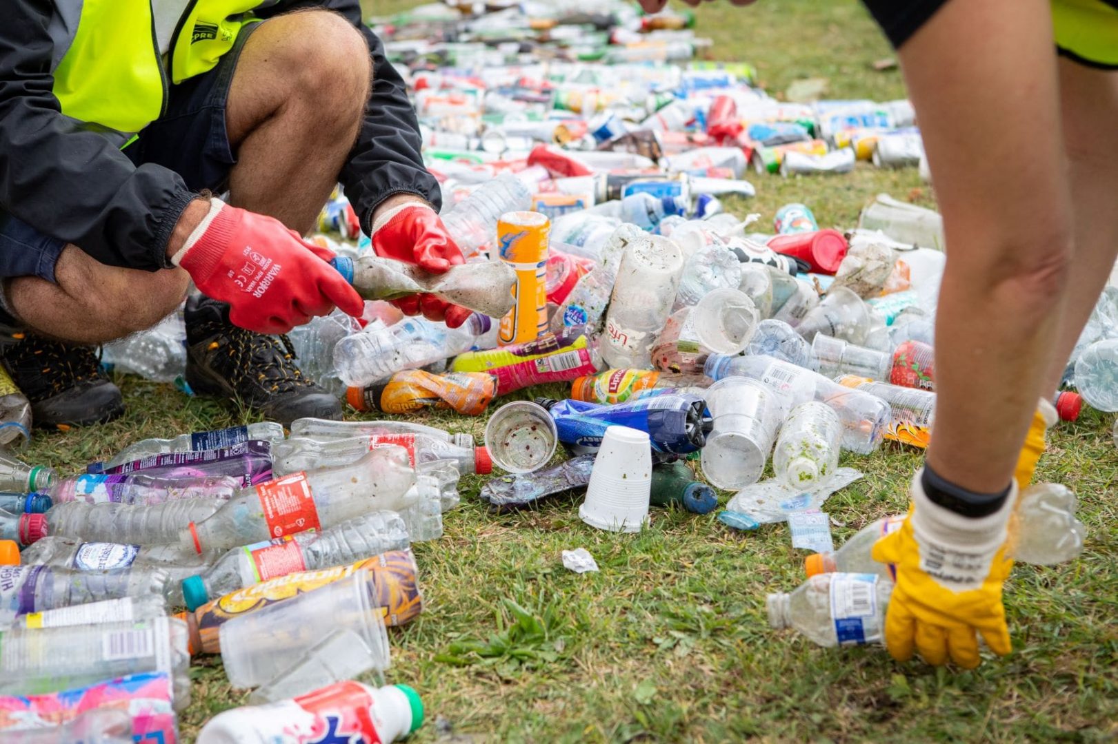 People picking up litter