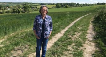 Carole Oldham walking in the countryside near Ropley