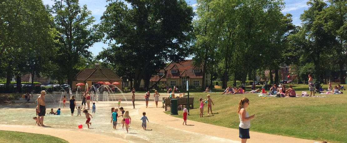 Children playing in Howard Park paddling pook in Letchworth