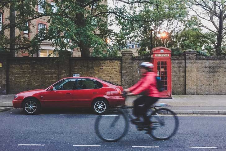 Cyclist going fast on London street