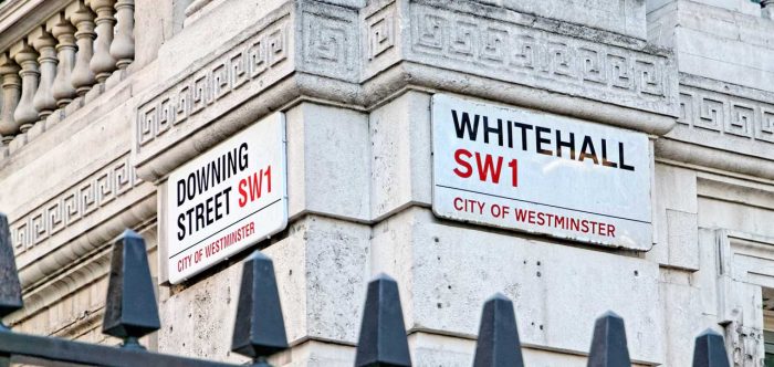 Whitehall and Downing Street signs in Westminster