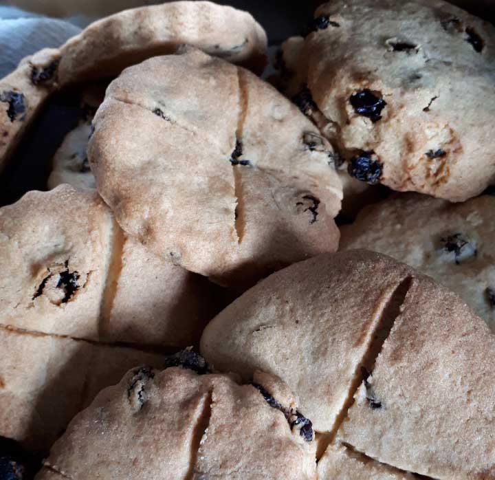 Round biscuits with a cross on each top