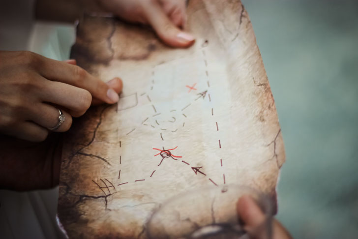 Two hands holding a hand drawn homemade map