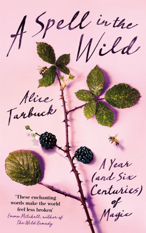 A pink book cover depicting a plant stem and green leaves