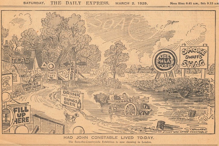 Newspaper clipping showing a cartoon spook of Constable's Hay Wain