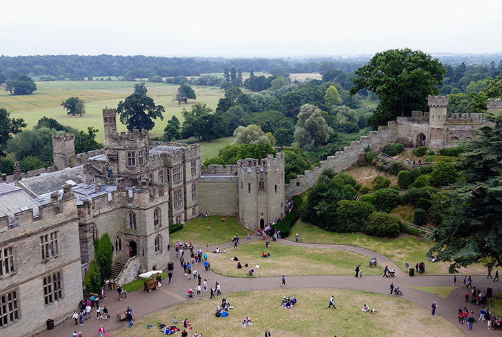 Warwick castle seen from above