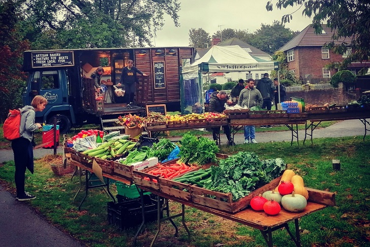 Autumn produce on display at a farm shop
