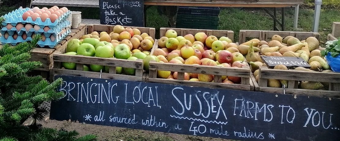 Apple sand eggs on display at a farm shop