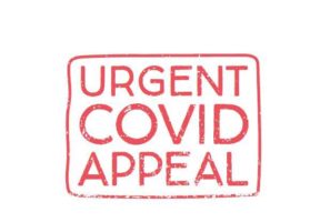 A red stamp graphic saying Urgent Covid appeal