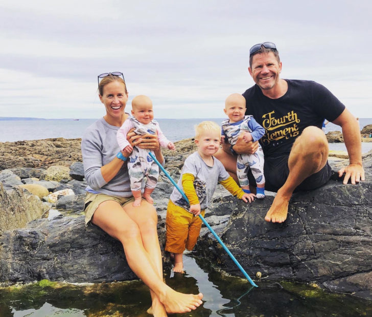 Helen Glover and Steve Backshall on the beach with their children