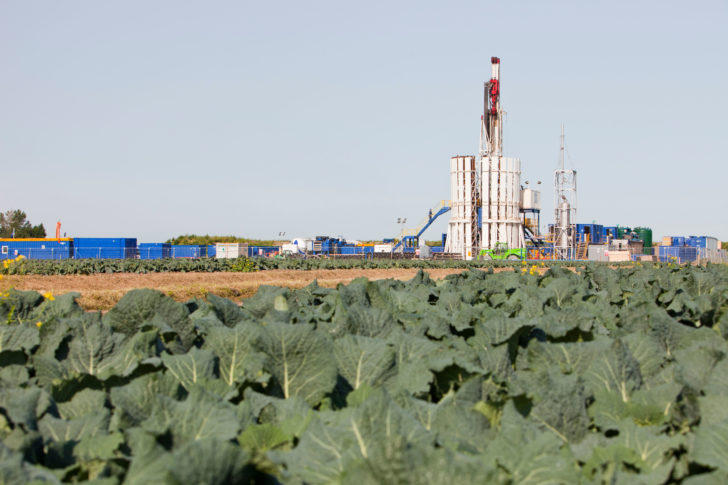 A test drilling site for shale gas near Banks on the outskirts of Southport, Lancashire, UK.