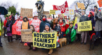 Anti-fracking protesters from around the UK march to Upton anti-fracking camp which was recently evicted by bailiffs.