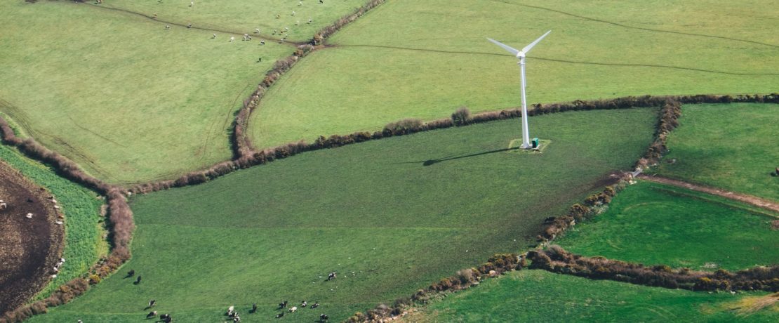 Field in Cornwall with wind turbine