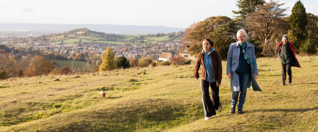 Three generations of women on a family walk