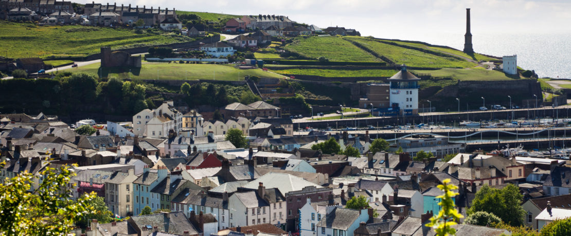 A view of the coastal town Whitehaven, in Cumbria, on a sunny day