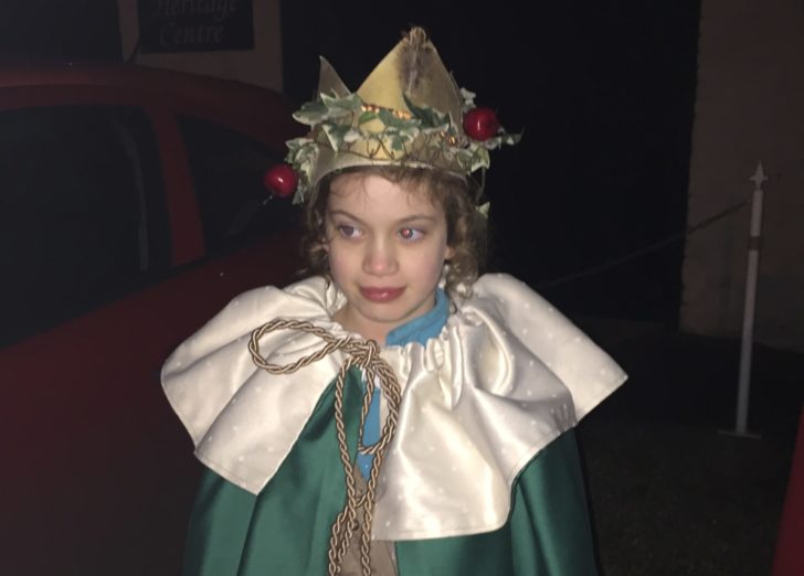 Girl dressed as queen at the Whimple wassail