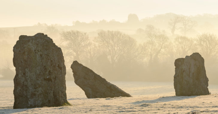 Stanton Drew Stone Circles during a misty winter sunrise