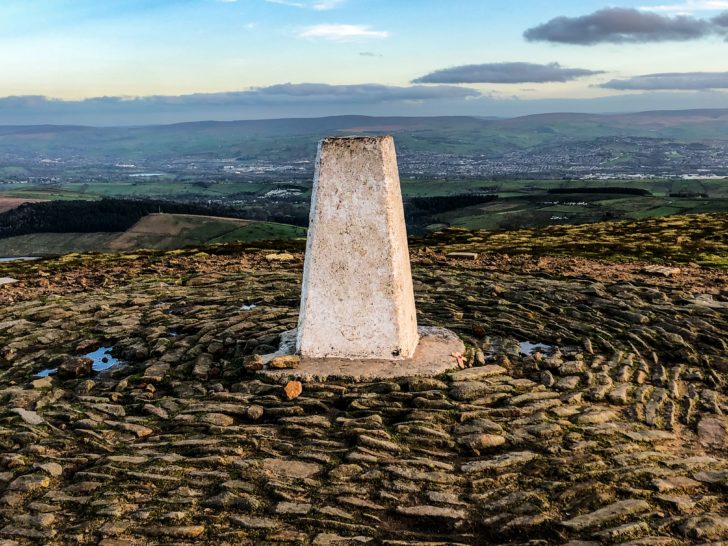 A stone column at the top of Pendle Hill