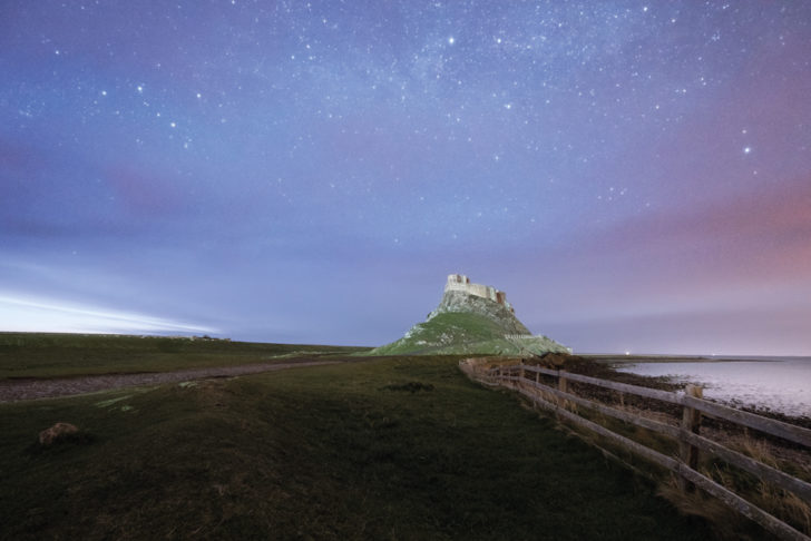 A night time view of Lindisfarne on a clear night