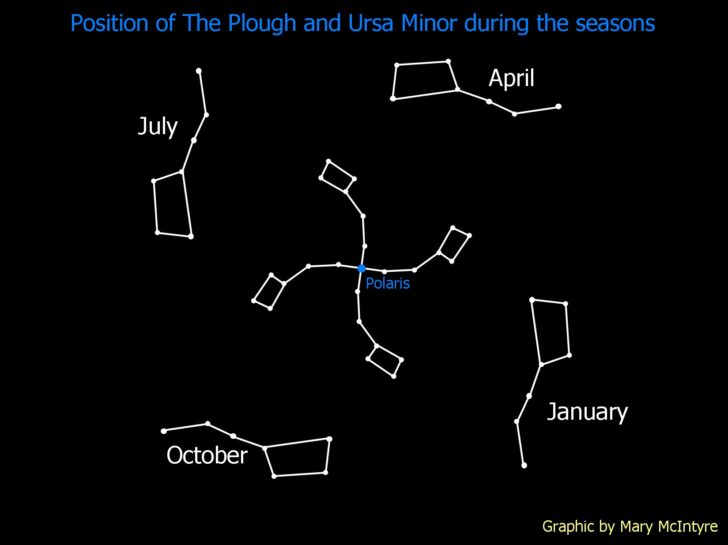 A graphic showing the changing positions of The Plough constellation throughout the year