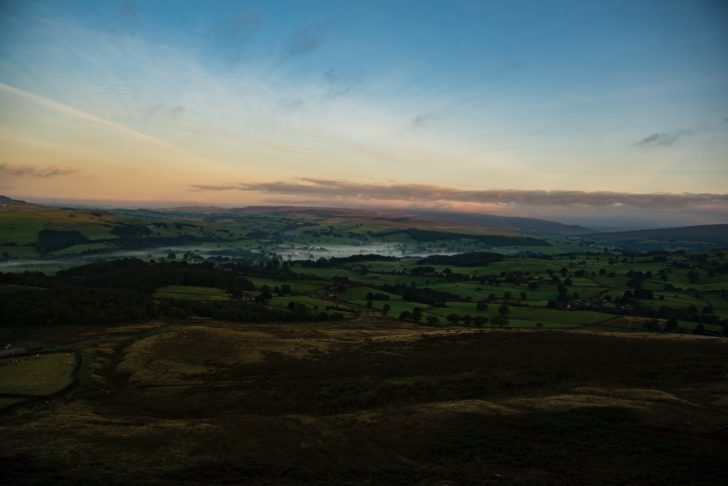 Dawn over fields in West Yorkshire