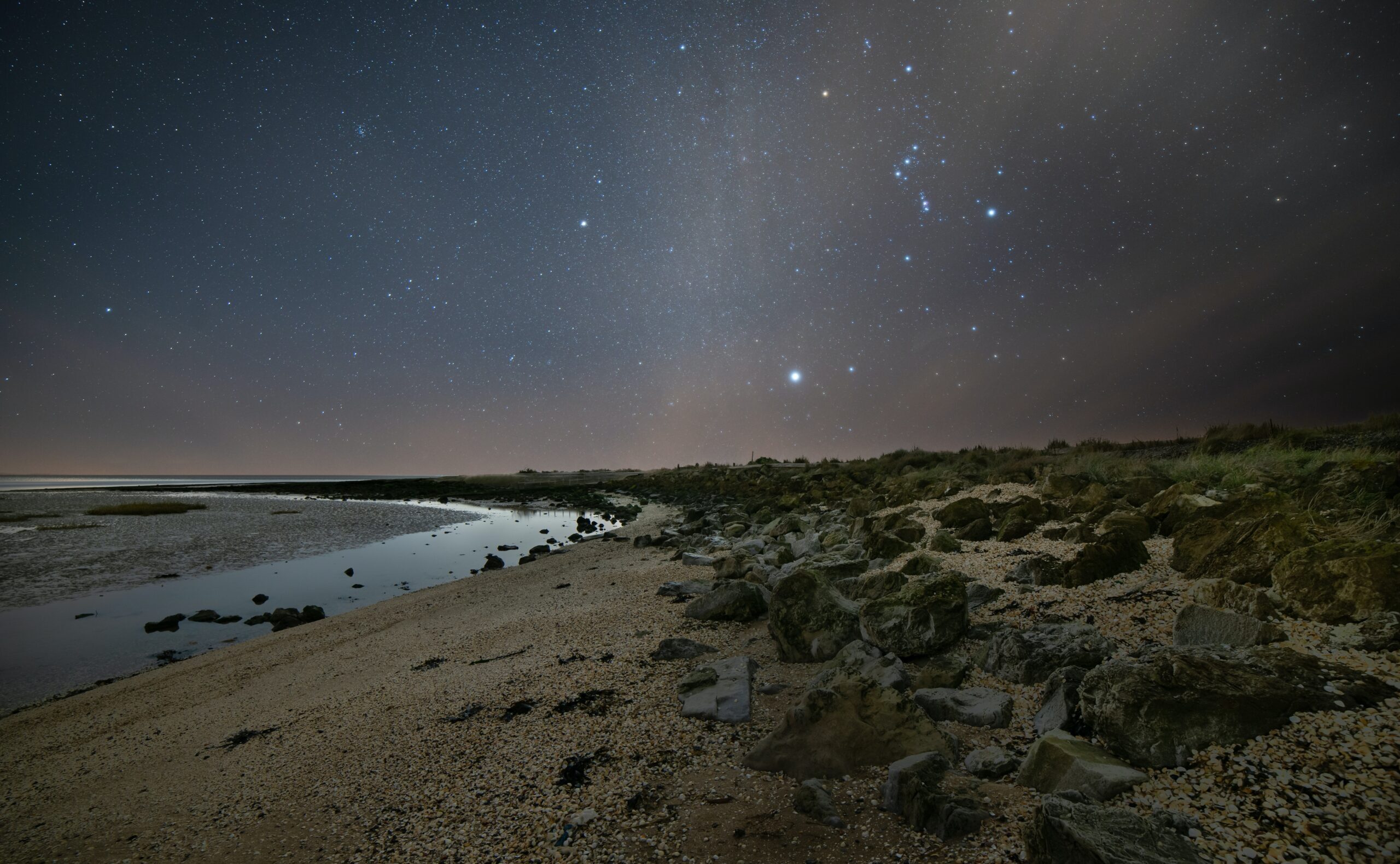 Orion visible over a beach in Kent