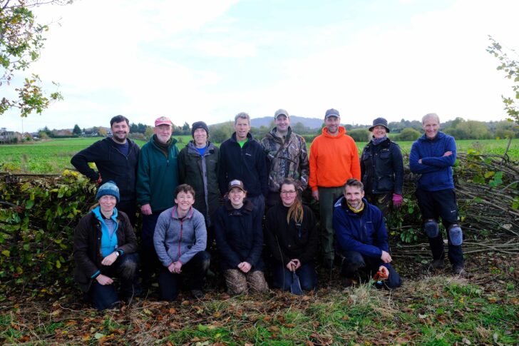 Group of volunteers in front of laid hedge