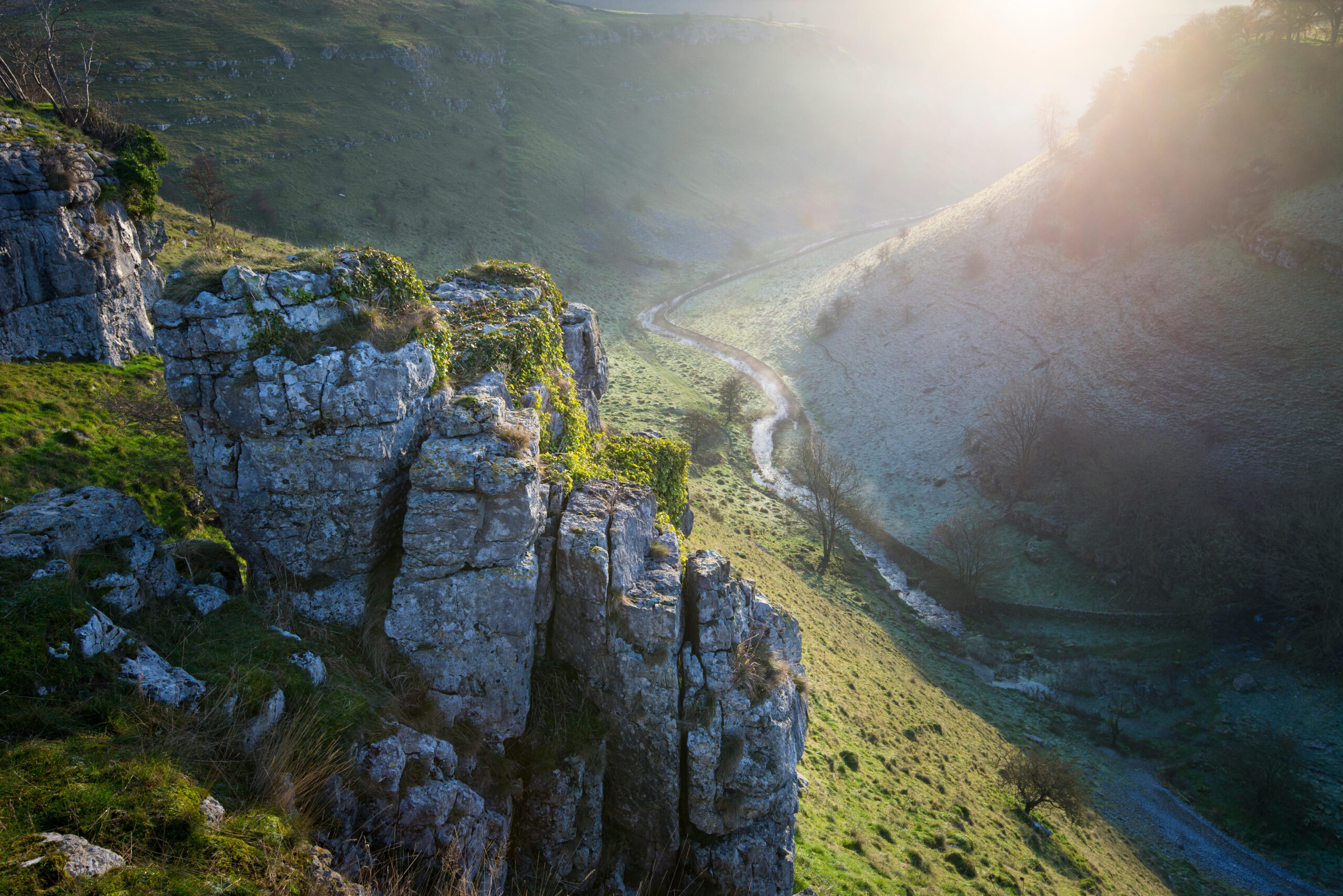A winter morning at Lathkill Dale in the Peak District national park, Derbyshire.