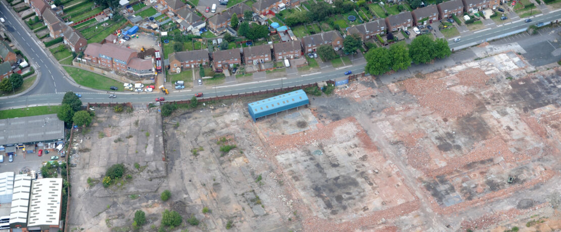 Aerial view of a Brownfield site ready for construction work West Midlands Uk