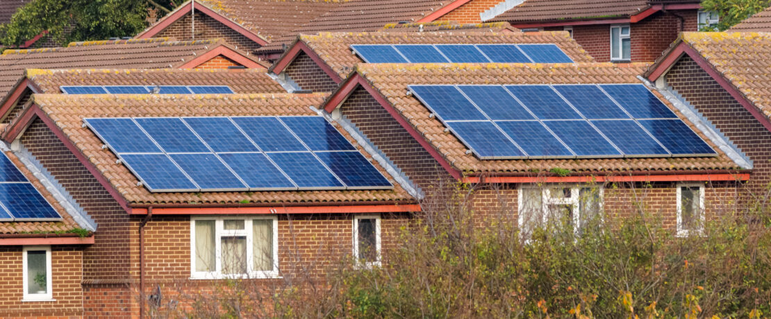Houses with solar panels in London, England