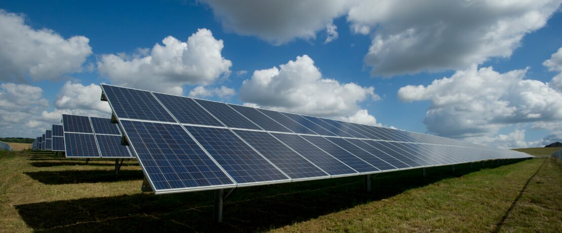 Solar panels on wide open field