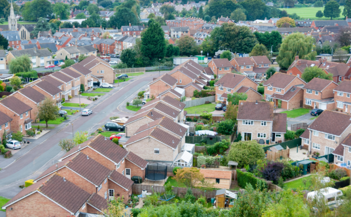 An elevated view of houses