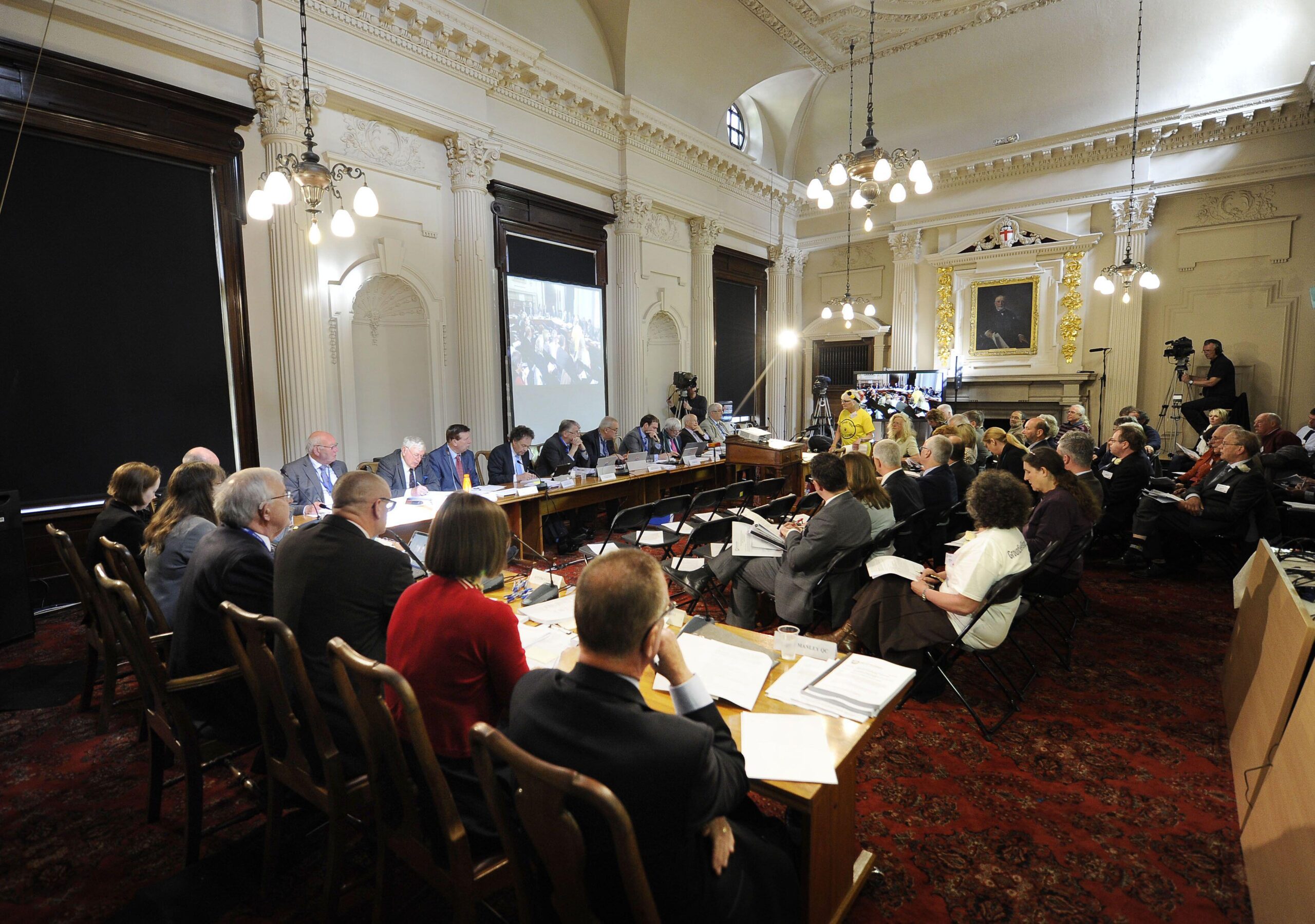 Members of North Yorkshire Planning Committee listen to speakers at County Hall, Northallerton as they meet to consider whether to give a green light to a controversial fracking operation.
