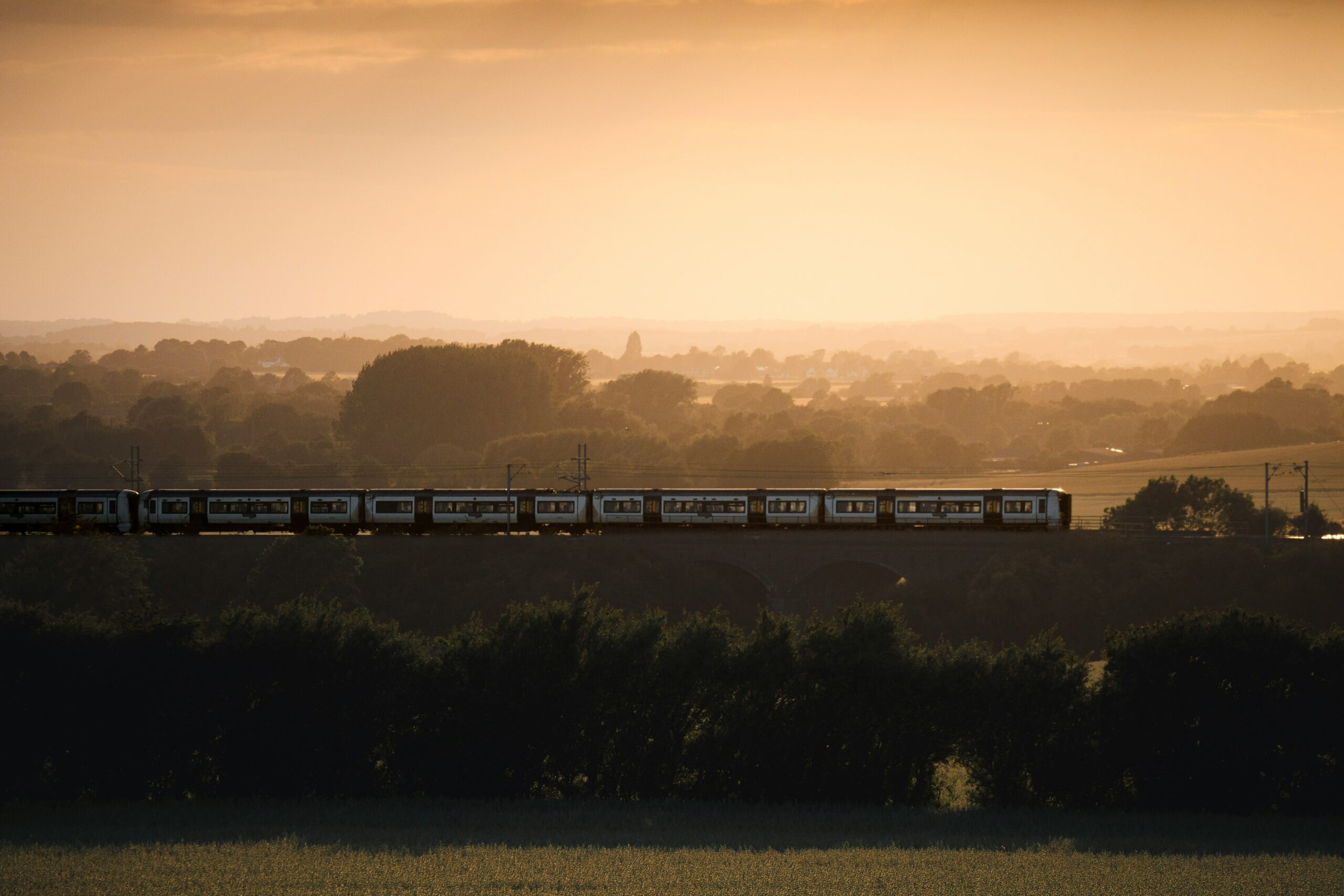 A train in Hertfordshire at sunset