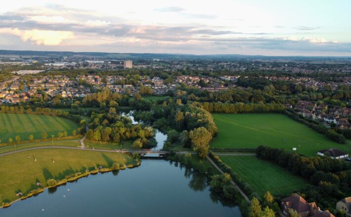 Lake at Milton Keynes at sunset