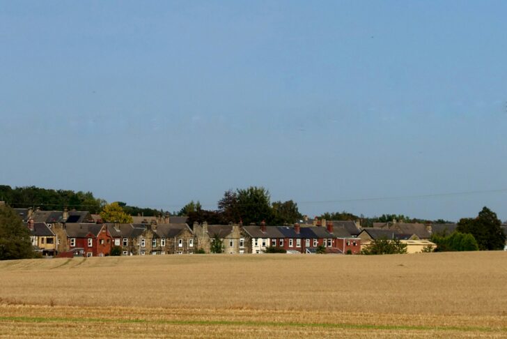 Rural area with farmland in foreground