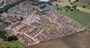 aerial view of a new housing estate built by Maes y Rhedyn, Anwyl Homes, thought to have been built on previous green belt land in the north of UK