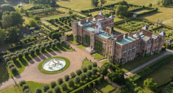 aerial view of Hatfield House and Gardens