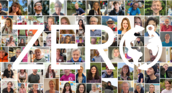 Collage of the volunteers of Zero Carbon Guildford with "ZERO" written across the middle