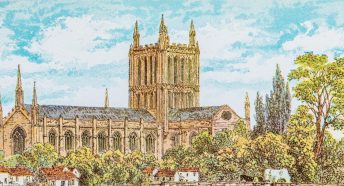 Illustration of Hereford Cathedral from the book, 'Picturesque England', published in 1891.